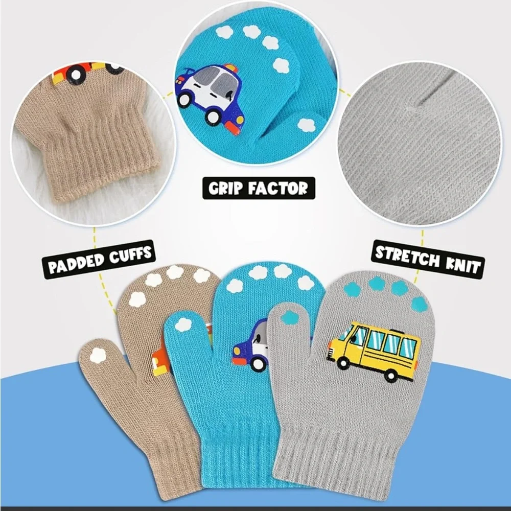 BRAND NEW up to 3T Kids Colorful Vehicle Mittens Set gloves